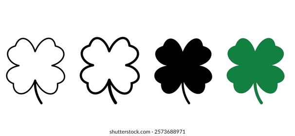 Clover leaf silhouette collection. Good luck four leaves isolated on white background. Four leaf clover icon, vector, silhouette set. Clover leaf vector illustration.