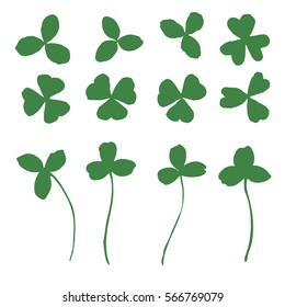 Clover leaf silhouette drawing. Shamrock symbol for St. Patrick's Day and luck. Vector illustration isolated on white.
