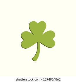 Clover leaf symbol. Green leaf. Symbol of St. Patrick's Day. Green clover leaf with flat shadow.