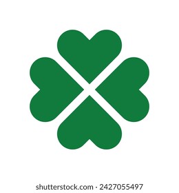 clover leaf symbol made of four green hearts, St Patrick's day vector icon