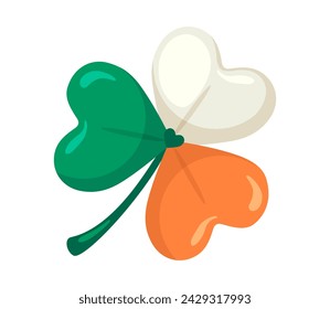 Clover leaf - the symbol of St. Patricks day. Shamrock in Irish flag colors. Vector illustration in cartoon style