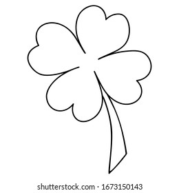 Clover. A leaf that brings good luck. Four-leafed. Vector illustration. Contour on an isolated background. Coloring book. A plant that is a lucky sign to find. Four sheets. Saint Patrick Day. Sketch.