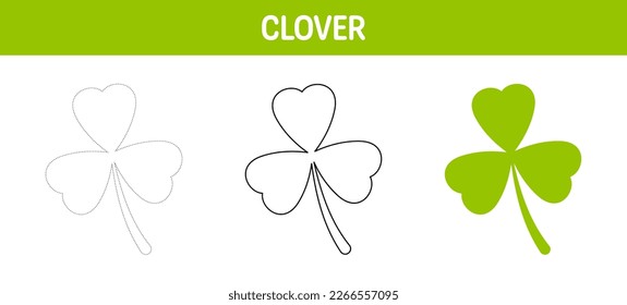 Clover Leaf tracing and coloring worksheet for kids