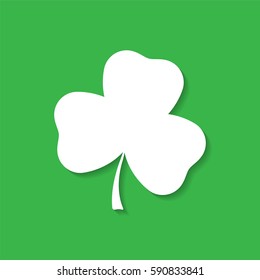 Clover leaf white silhouette with shadow. Vector illustration