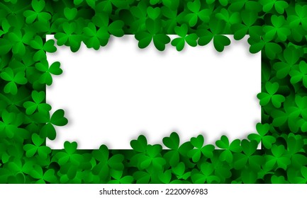 Clover leaves background with blank card. Clover leaves background. Realistic green clovers. Vector illustration