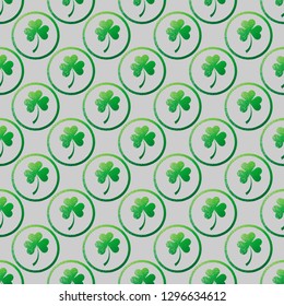 Clover leaves in circle frame. St. Patrick s Day seamless pattern