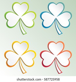 Clover leaves colorful vector set isolated on white background. Ecology concept. Flat design style. St. Patricks Day vector.