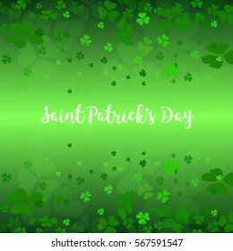 Clover leaves falling on a green background. Vector illustration for St. Patrick's Day with leaves of clover.