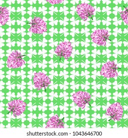 clover leaves and flowers. vector seamless pattern. floral background. St. Patrick's Day. Vector illustration