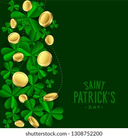 clover leaves with gold coins saint patricks day background