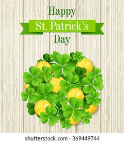 Clover leaves and golden coins for St. Patrick's Day