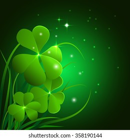 Clover leaves and grass on dark green background. Vector illustration for St. Patrick's Day. ?lover a symbol of Ireland. Vector  Saint Patrick's Day Background 
