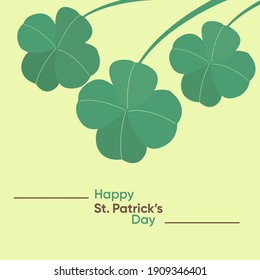 Clover leaves. Happy St. Patrick's Day card, banner. Vector illustration. Inscription Happy St. Patrick's Day