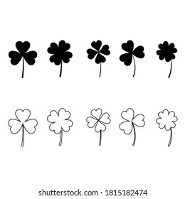 Clover leaves icon vector set.  Saint Patrick's Day illustration sign collection.