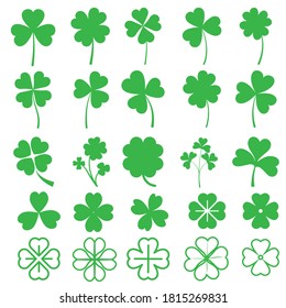 Clover leaves icon vector set. Saint  Patrick's Day illustration sign collection.