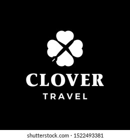 Clover leaves and Negative space airplanec for elegant travel logo design vector inspiration