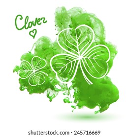 Clover leaves on a watercolor background. Decorative floral illustration 