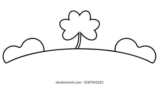 Clover leaves one continuous line for St. Patricks Day background. Minimal banner with trefoil leaf, grass and soil. Vector illustration