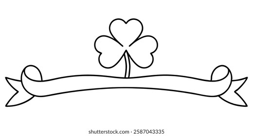 Clover leaves one continuous line for St. Patricks Day background. Minimal banner with trefoil leaf, grass and soil. Vector illustration