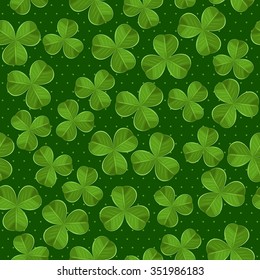 Clover leaves and polka dot seamless vector background