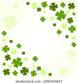 Clover leaves scattered in the form of a frame on a white background isolated. Vector illustration