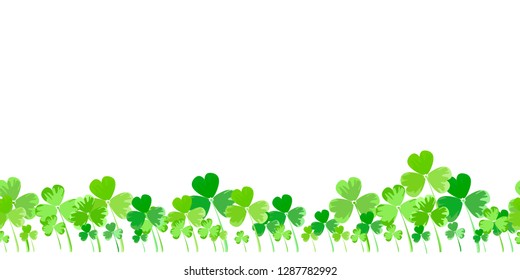 Clover leaves seamless horizontal pattern. Vector Illustration of a St. Patrick s Day Background. St. Patrick's day background in green colors.