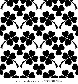 Clover leaves seamless pattern. Irish St. Patrick's day vector backround in black and white.
