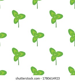 clover deja un patrón sin fisuras aislado en fondo blanco, fortuna de símbolo, éxito, festival de irlanda tradicional, vacaciones San Patricio, ilustración vectorial