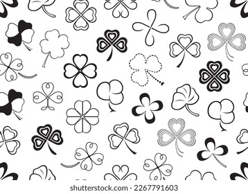 Clover leaves seamless pattern isolated on white background