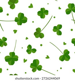 Clover leaves seamless pattern. Lucky shamrock symbol background or Saint Patrick Day backdrop. Vector illustration.