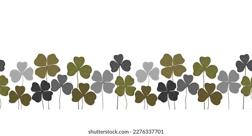 Klee hinterlässt nahtloses Muster. Randdesign-Element des Saint-Patrick-Tages, Cartoon-DoodVektorgrafik einzeln