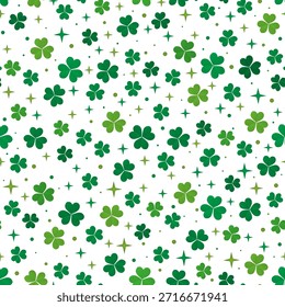 Clover leaves seamless pattern. Shamrock vector background for Irish St. Patrick Day.