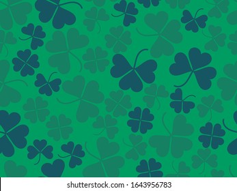 Clover leaves seamless pattern. St. Patrick's Day, Irish holiday. Background for greeting card, wrapping paper, promotional materials. Vector illustration