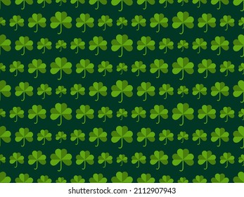 Clover leaves seamless pattern. St. Patrick's Day, Irish holiday. Background for greeting card, wrapping paper, promotional materials. Vector illustration