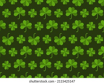 Clover leaves seamless pattern. St. Patrick's Day, Irish holiday. Background for greeting card, wrapping paper, promotional materials. Vector illustration