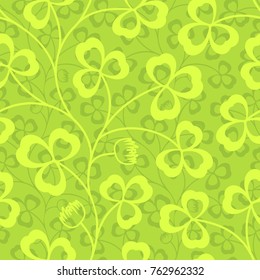 Clover leaves seamless vector pattern. St. Patrick's Day green background. Shamrock wallpaper