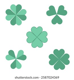 Clover leaves set, green shamrock icons, lucky Irish sign Saint Patrick's Day symbol good luck sign. Green leaves on white. Vector illustration EPS 10