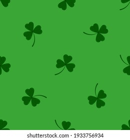 Die Klemme hinterlässt ein nahtloses Muster auf grünem Hintergrund. Grüner Laubblattklee. Flaches Design Cartoon Stil Vektorgrafik endlose Textur für Irish St. Patrick's Day.