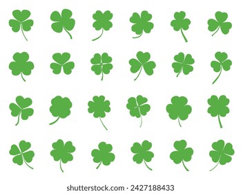 Kleeblätter und Shamrock Blätter Vektor auf einem weißen Hintergrund gesetzt