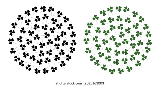 Clover leaves Shamrocks Circular Background dark and monochrome green St Patrick Day Background idea