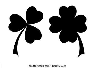 Clover leaves silhouettes vector illustration. St. Patrick's day objects in black isolated over white.
