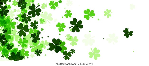 Hojas de trébol, transiciones de verde oscuro a verde claro a través de un fondo blanco, simbolizando la suerte y la celebración, para el día de san patricio.