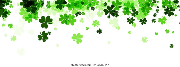 Clover leaves, transitions from dark to light green across a white background, symbolizing luck and celebration, for st. patrick's day.