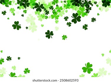 Clover leaves, transitions from dark to light green across a white background, symbolizing luck and celebration, for st. patrick's day.