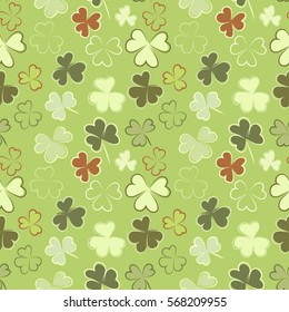 Clover leaves, vector illustration, seamless pattern 