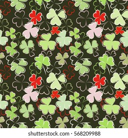 Clover leaves, vector illustration, seamless pattern 