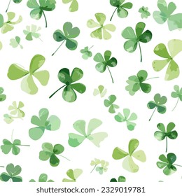 Clover leaves in watercolor drawing style, seamless pattern