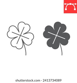 Clover line and glyph icon, St. Patrick's Day and holiday, four leaf vector icon, vector graphics, editable stroke outline sign, eps 10.