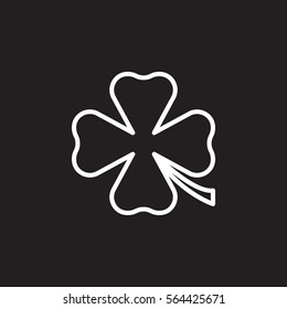 Clover line icon, outline vector sign, linear white pictogram isolated on black. St Patricks day symbol, logo illustration