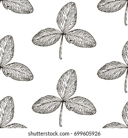 Clover in lines. Hand drawn. Pattern vector illustration.